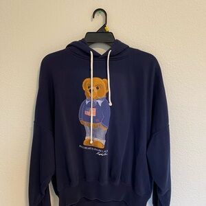 Ralph Lauren Navy Bear Graphic Hoodie with Tan Bear Motif